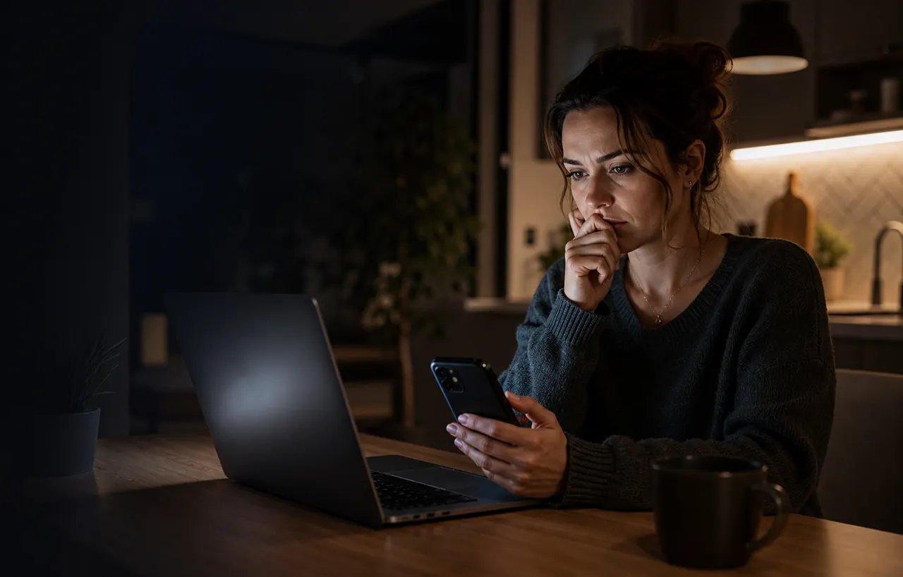 A person reviewing phone signals at night before deciding what to do next